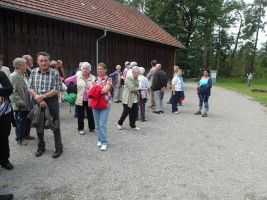 Die Ausflugsteilnehmer warten auf das Torfbähnle
