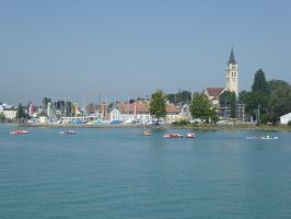 Blick auf Romanshorn während der Einfahrt in den Hafen
