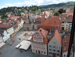 Blick vom Kirchturm der Johanniskirche auf den Marktplatz